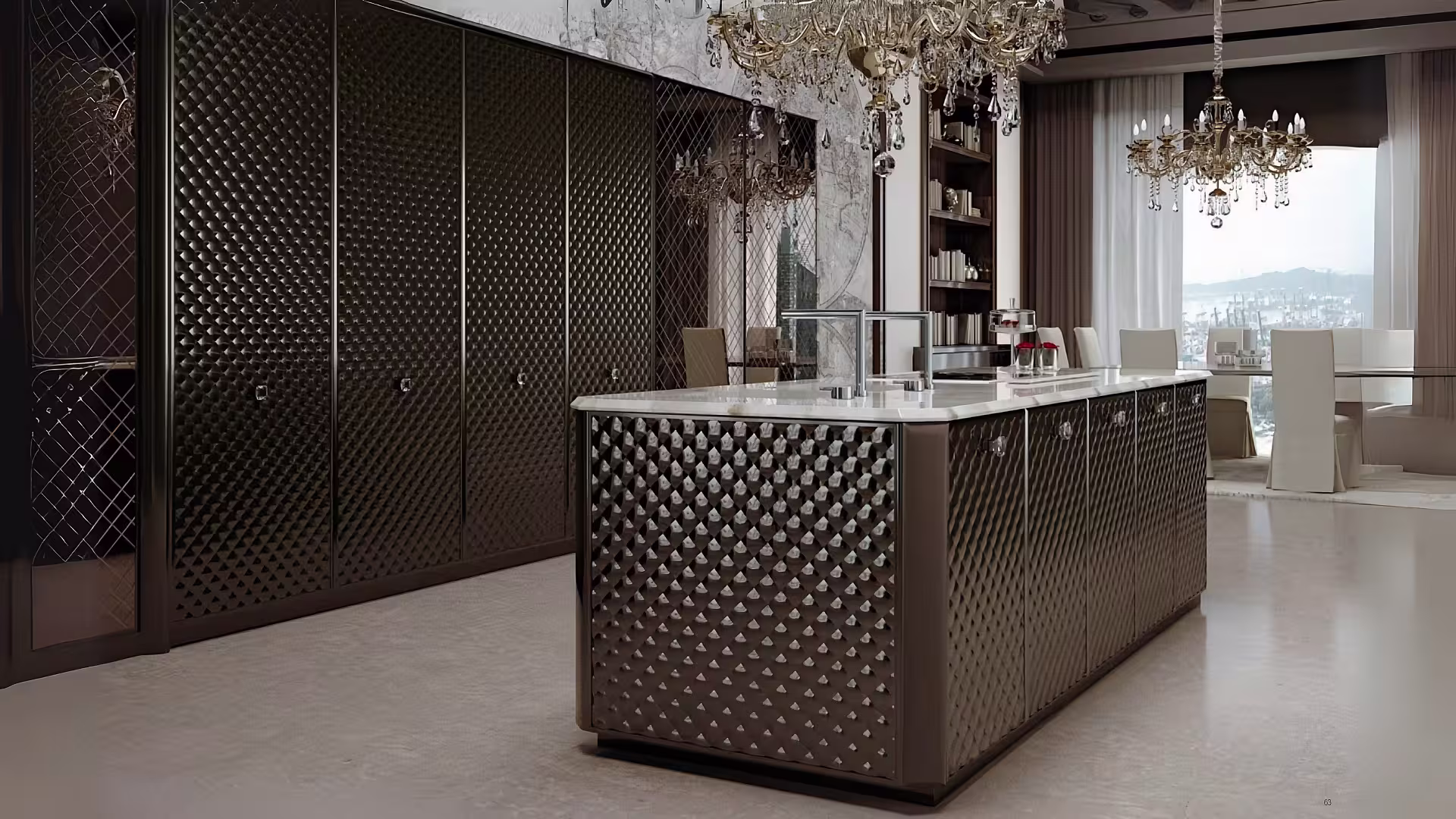 Elegant Art Deco kitchen with custom cabinetry