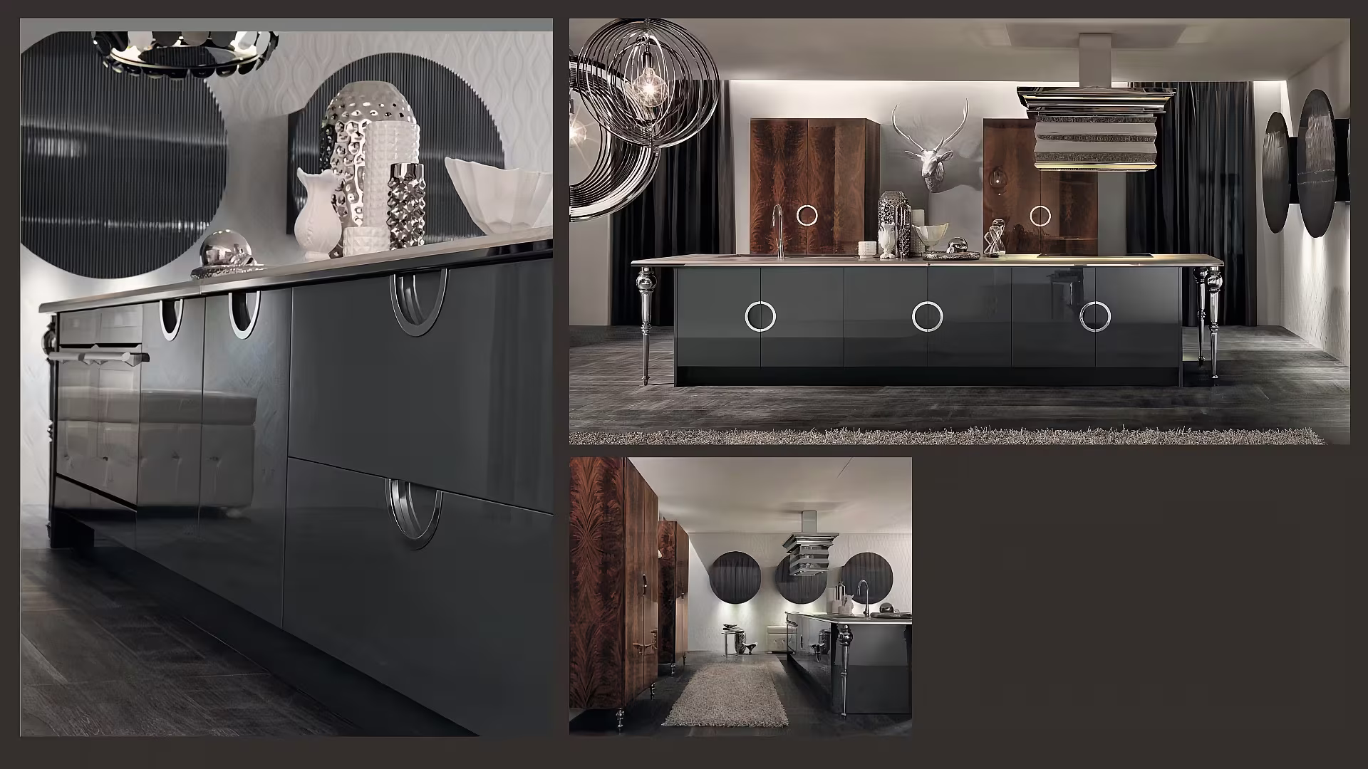 Art Deco kitchen with sophisticated lighting