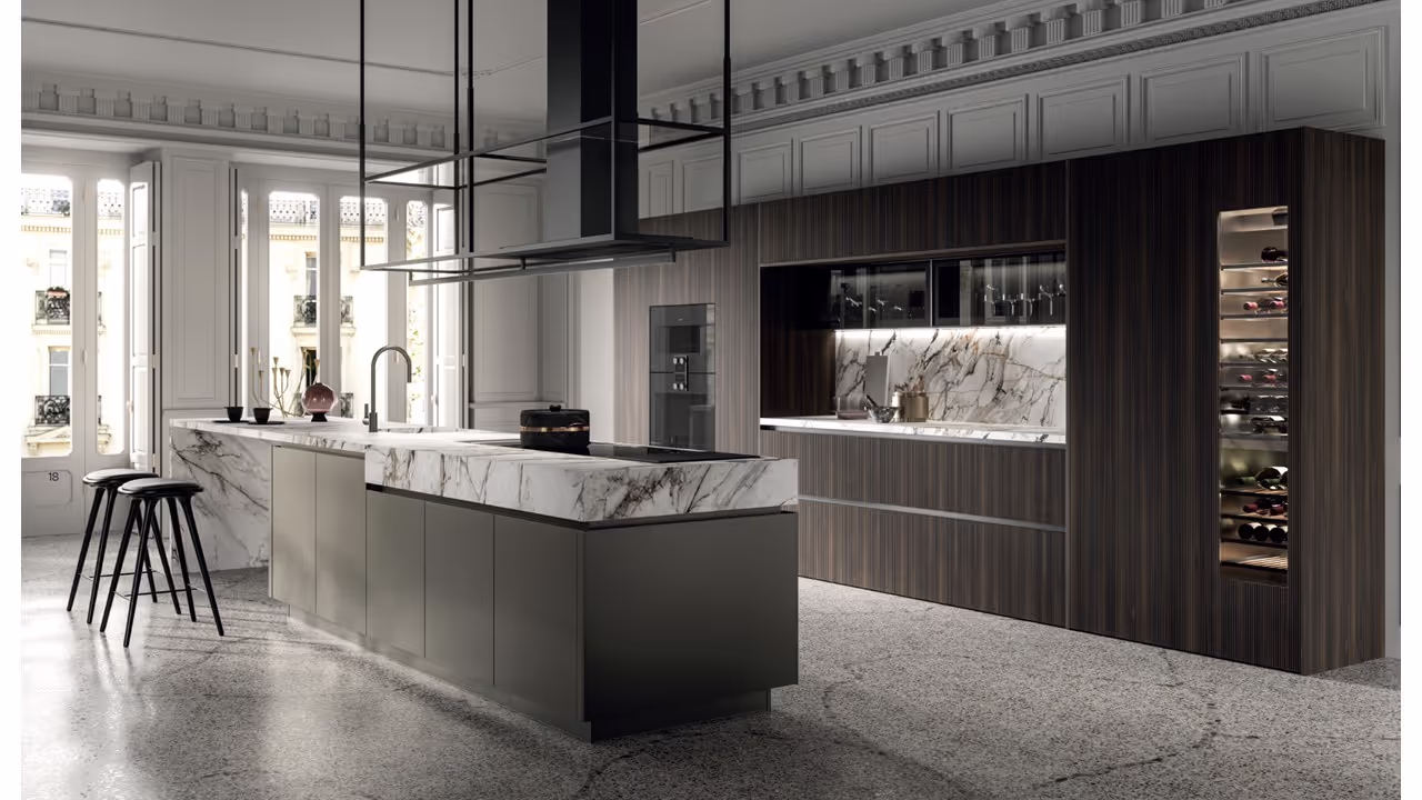 Modern kitchen with custom walnut cabinets