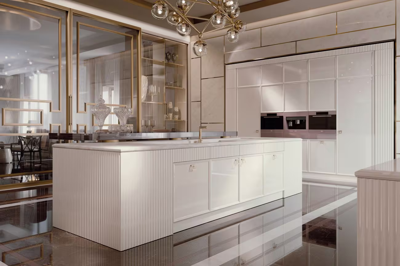 Modern Italian kitchen with flat-front cabinetry from the collections at D&D Design Center