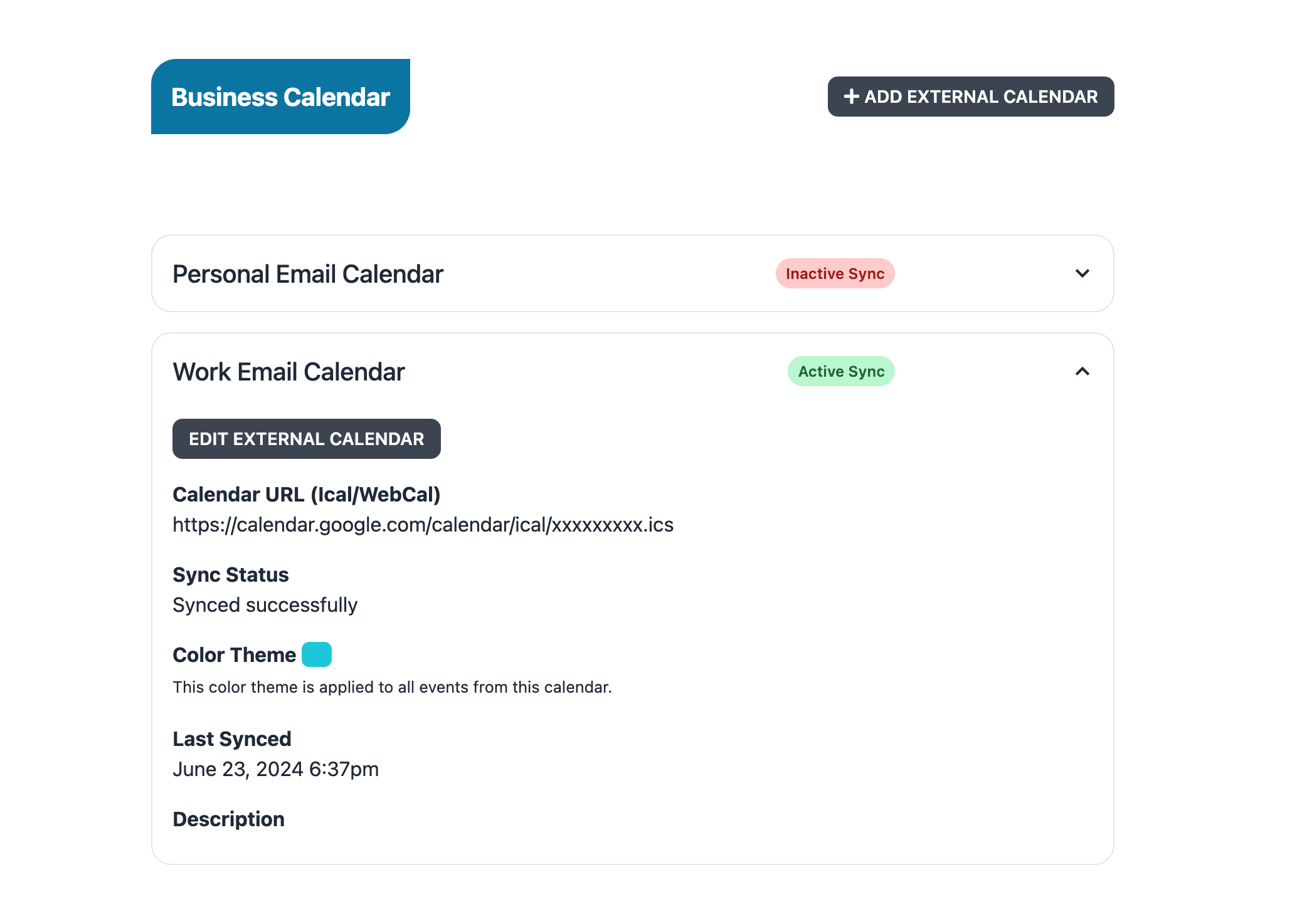 Calendar import interface