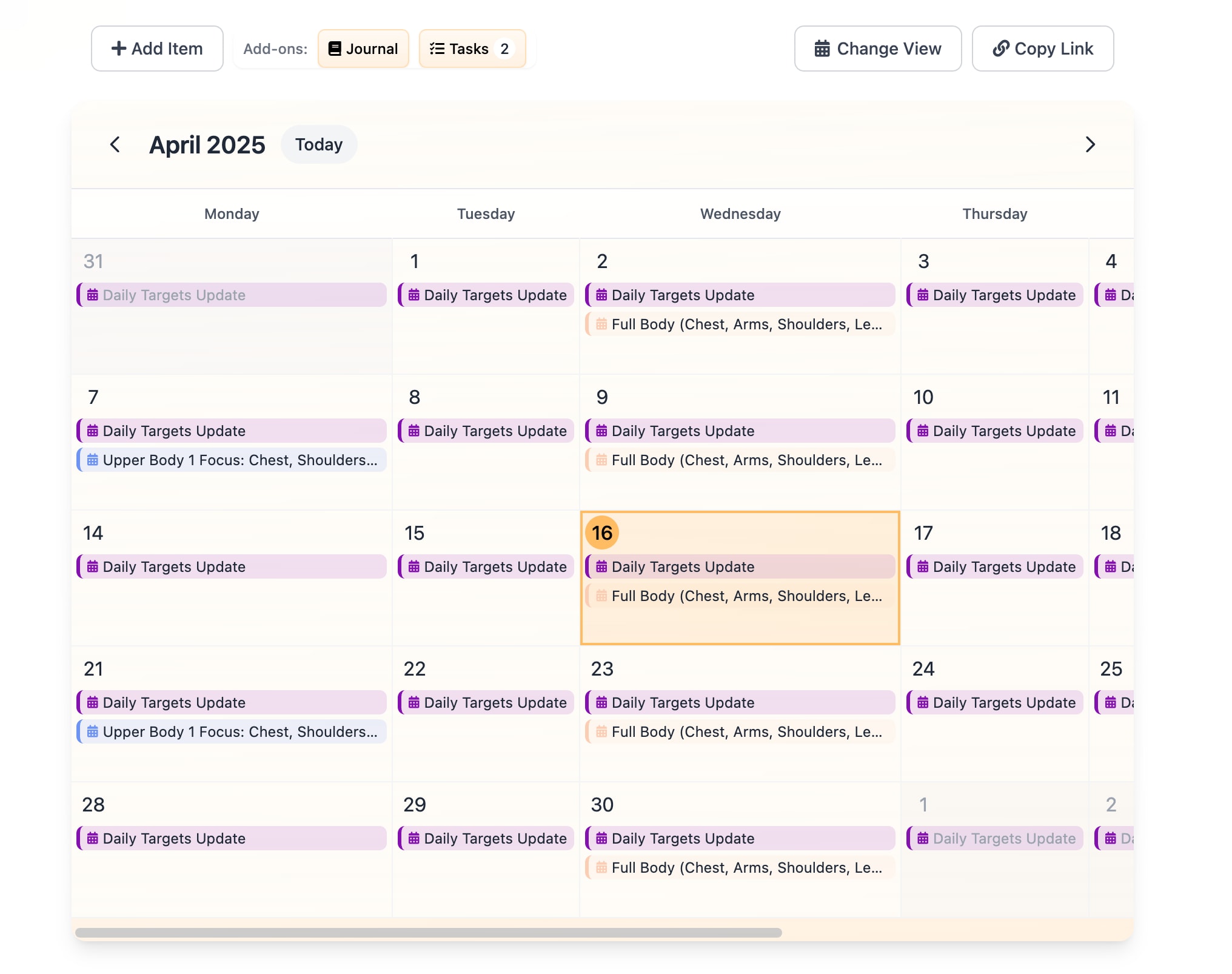 Calendar export interface
