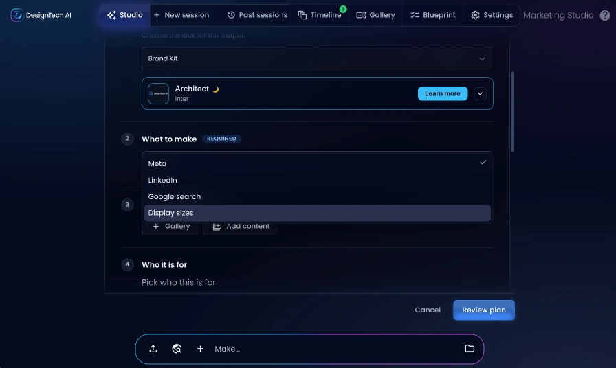 A DesignTech AI production plan beside its finished asset