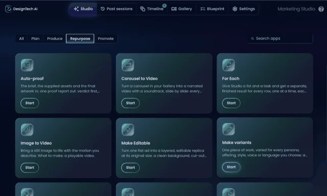 DesignTech AI apps for different marketing outcomes