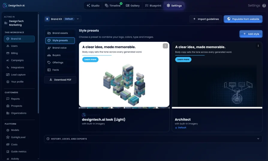 Products and services defined in the DesignTech AI Brand Kit
