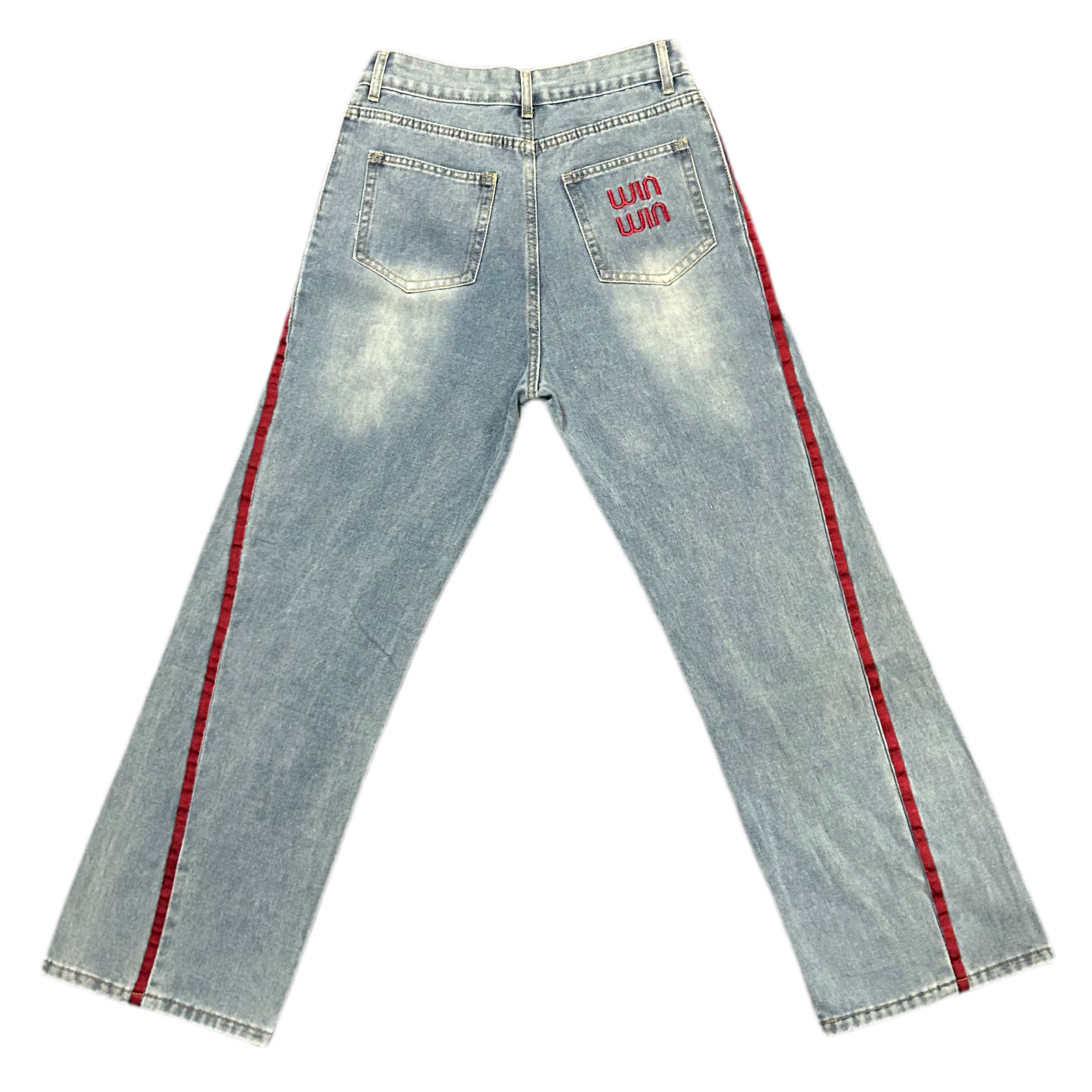 빈티지 연청 레드라인 와이드 데님팬츠 스트릿 하이틴 포인트 데님 청바지 팬츠