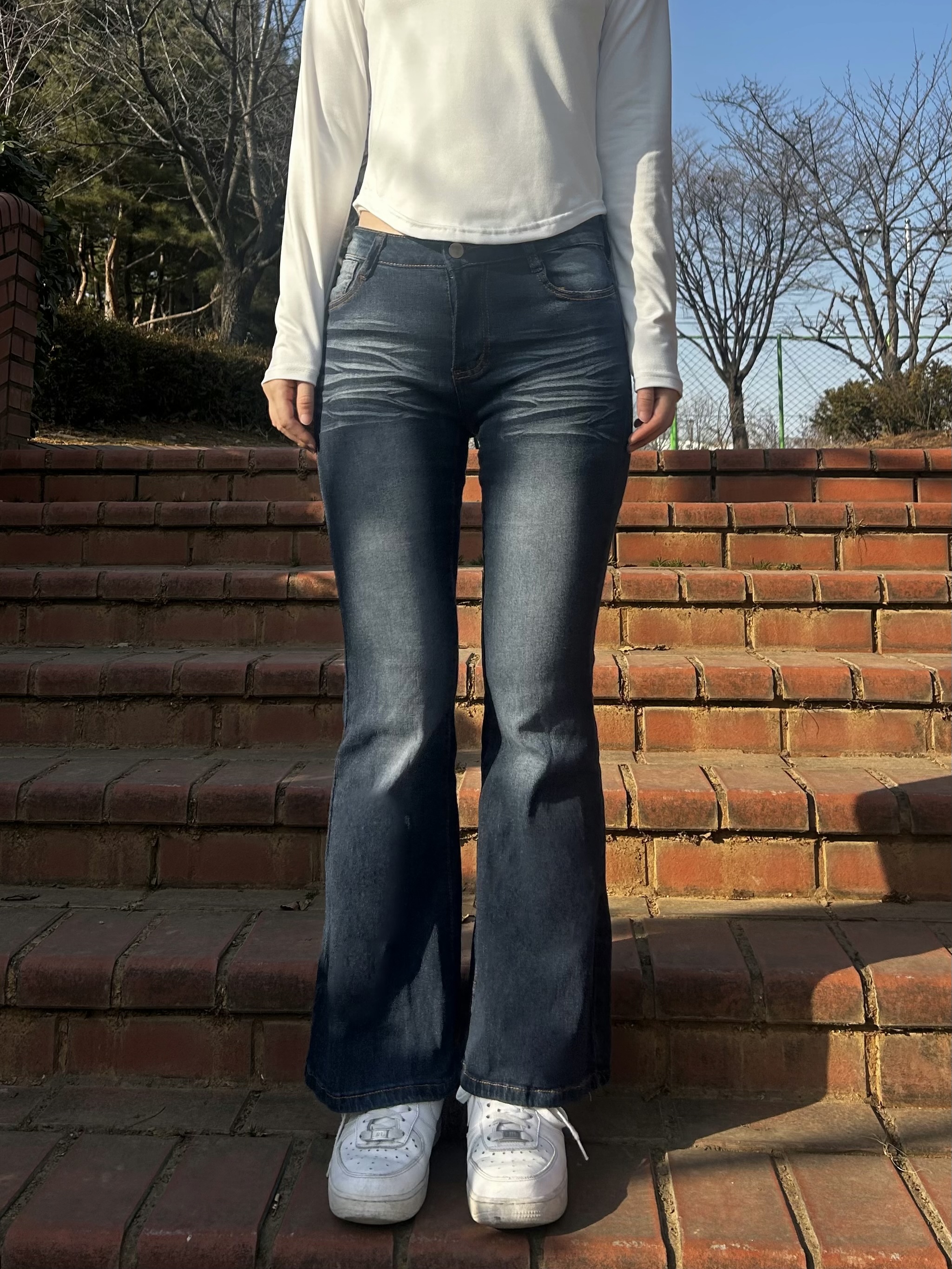 하이틴 롱다리 스판 청바지 몸매 보정 골반 데님 부츠컷 팬츠