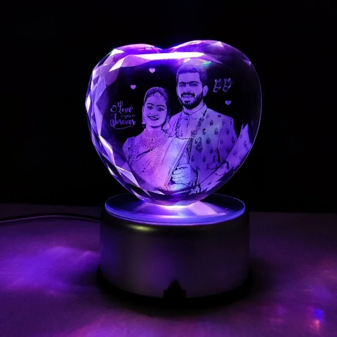 heart shape 3d engraved crystal with