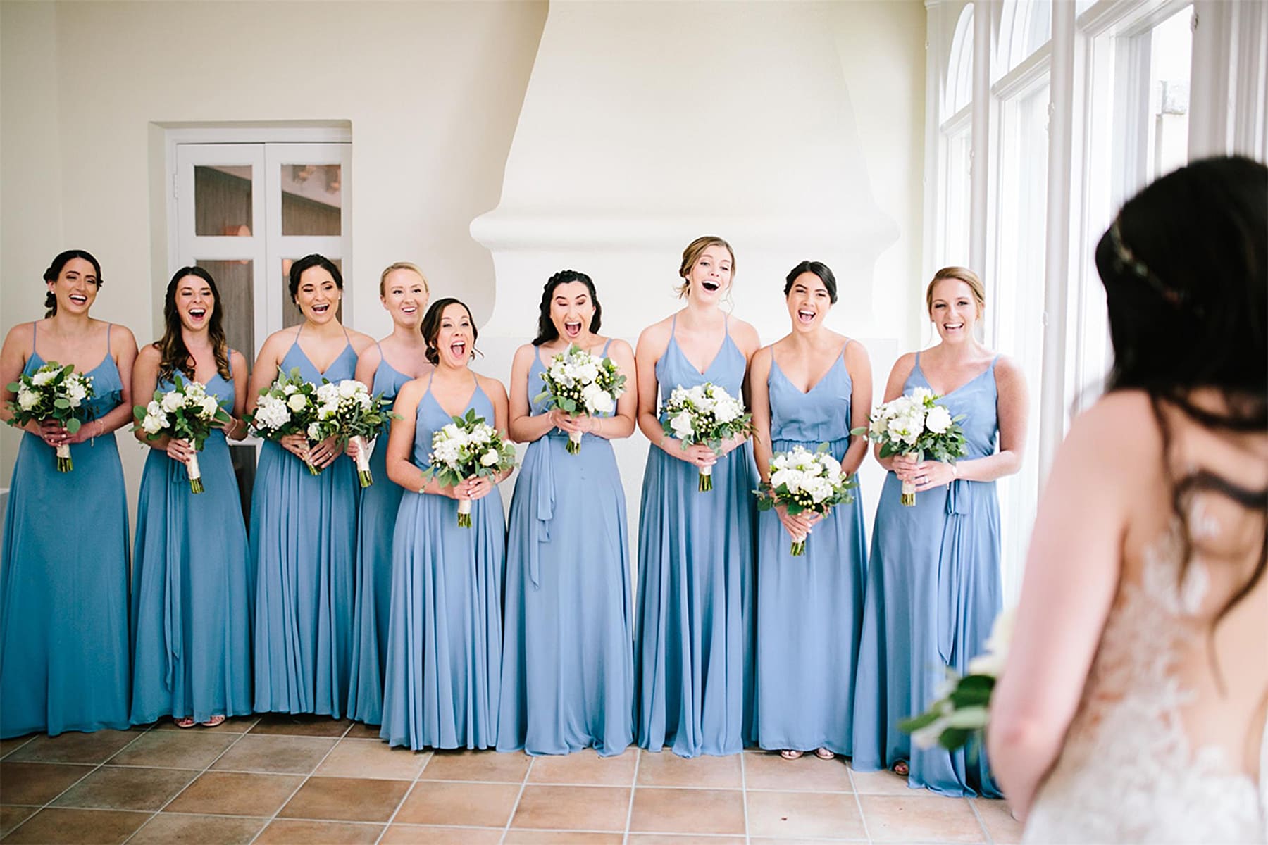 Dessy Mix and Match Bridesmaid Dresses in Dusty Blue