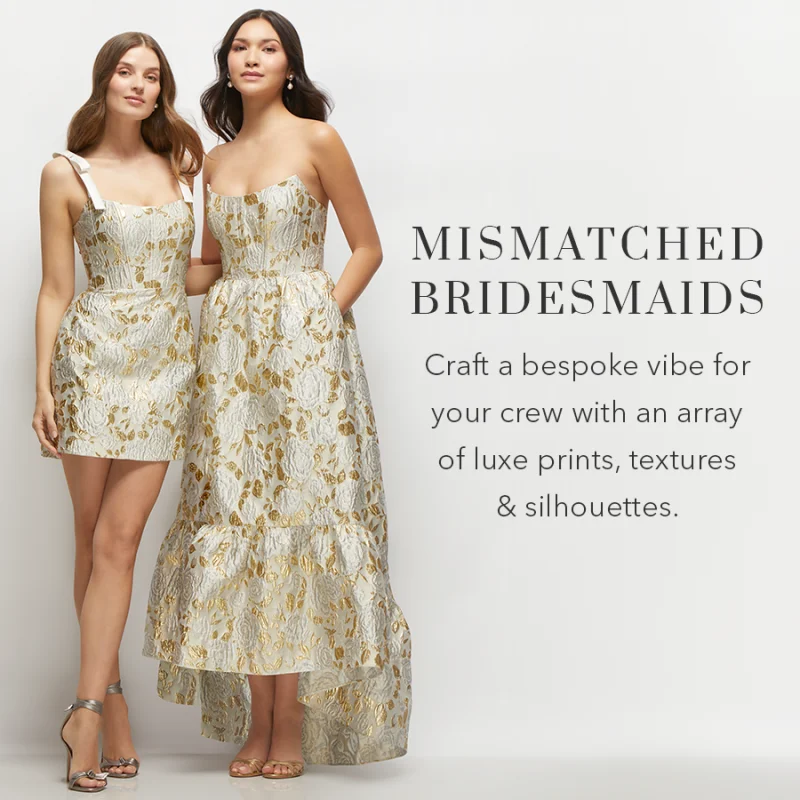 Mismatched Bridesmaid Dresses 2024: Craft a bespoke vibe for your crew with an array of luxe prints, textures and silhouettes.