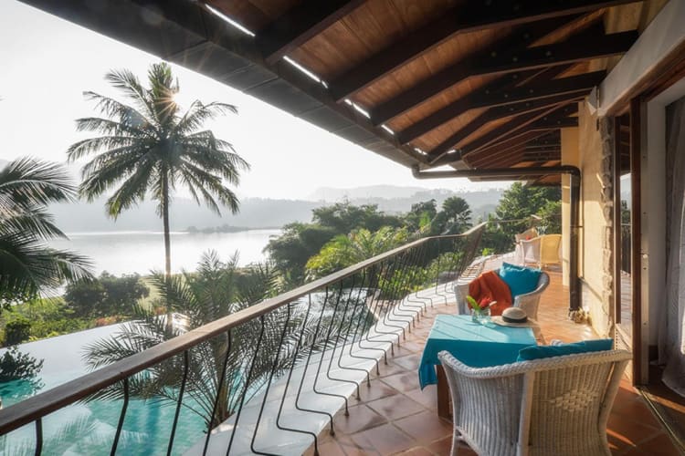 Balcony overlooking pool