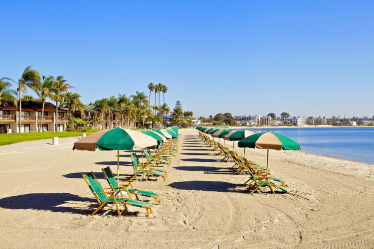 Sunbeds on beach
