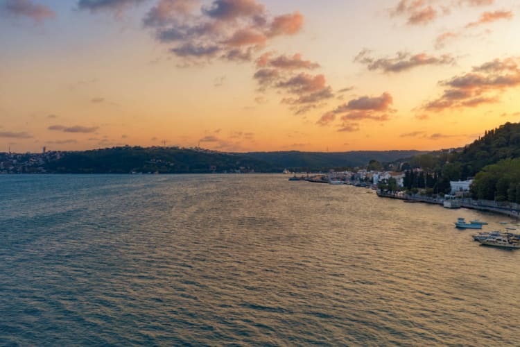 Aerial view of Bosphorus sunset