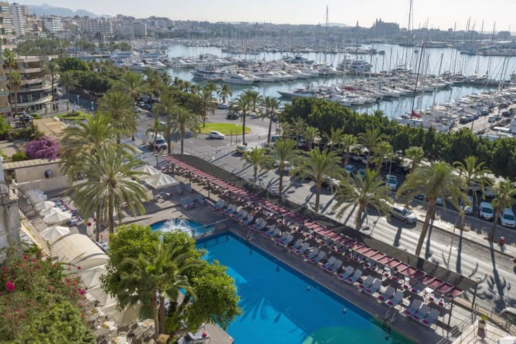 Aerial view of pool and marina