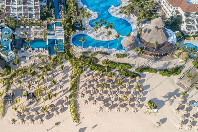 Aerial of beach and pools