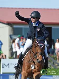 Mandy Porter was thrilled with her clear jump off round with Milano. Photo by Kimberly Loushin.