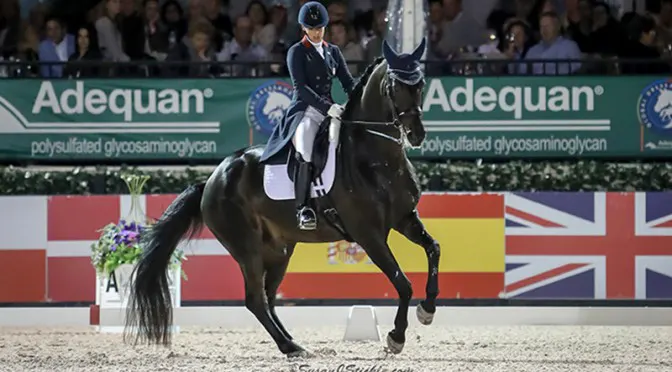 Kasey Perry-Glass and Goerklintgaards Dublet on their way to their Grand Prox freestyle CDI-W win. Photo by SueStickle.com