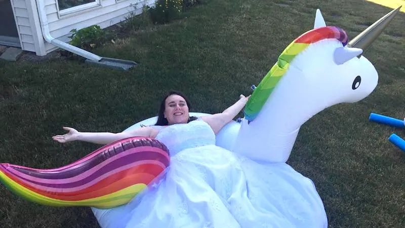 me on unicorn floatie