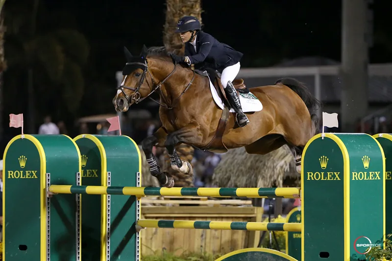 Margie Engle on Royce claimed second in the $380,000 Douglas Elliman Grand Prix . Photo by Sportfot