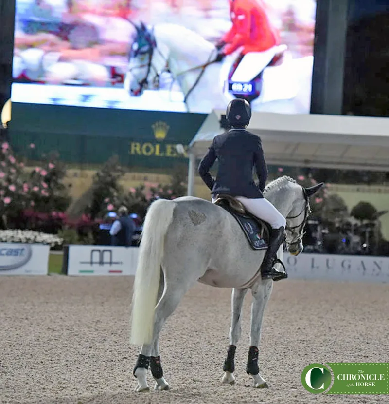 Laura Kraut and Cedric watched a highlight video during the retirement ceremony. Photo by Ann Glavan