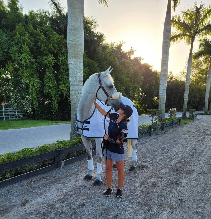 Monica Stanke with one of her favorite charges, Harmony's Duval, at Adequan Global Dressage Festival in Wellington, Florida.