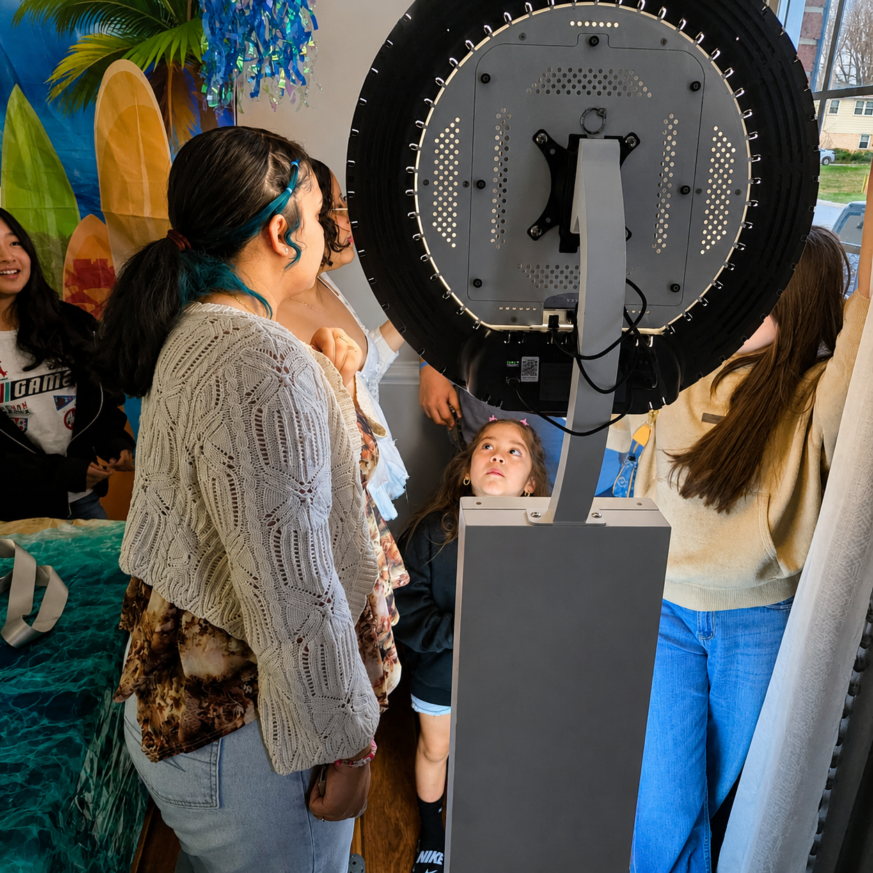 The Luminary mirror booth set up at a venue