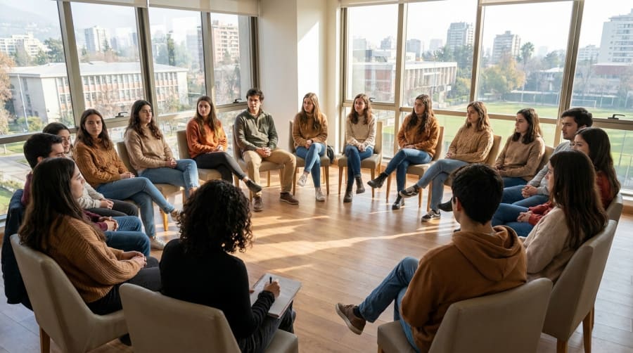 Estudiantes de Psicología en una sesión grupal en clases