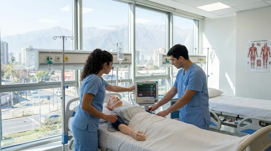 Estudiantes de Enfermería practicando en un laboratorio de habilidades clínicas