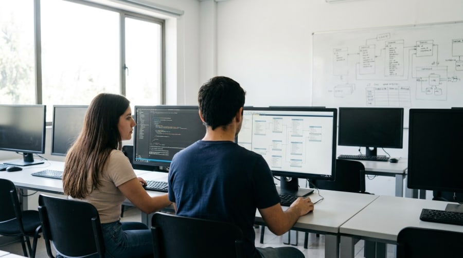 Estudiantes de Ingeniería Informática programando en un laboratorio de computación