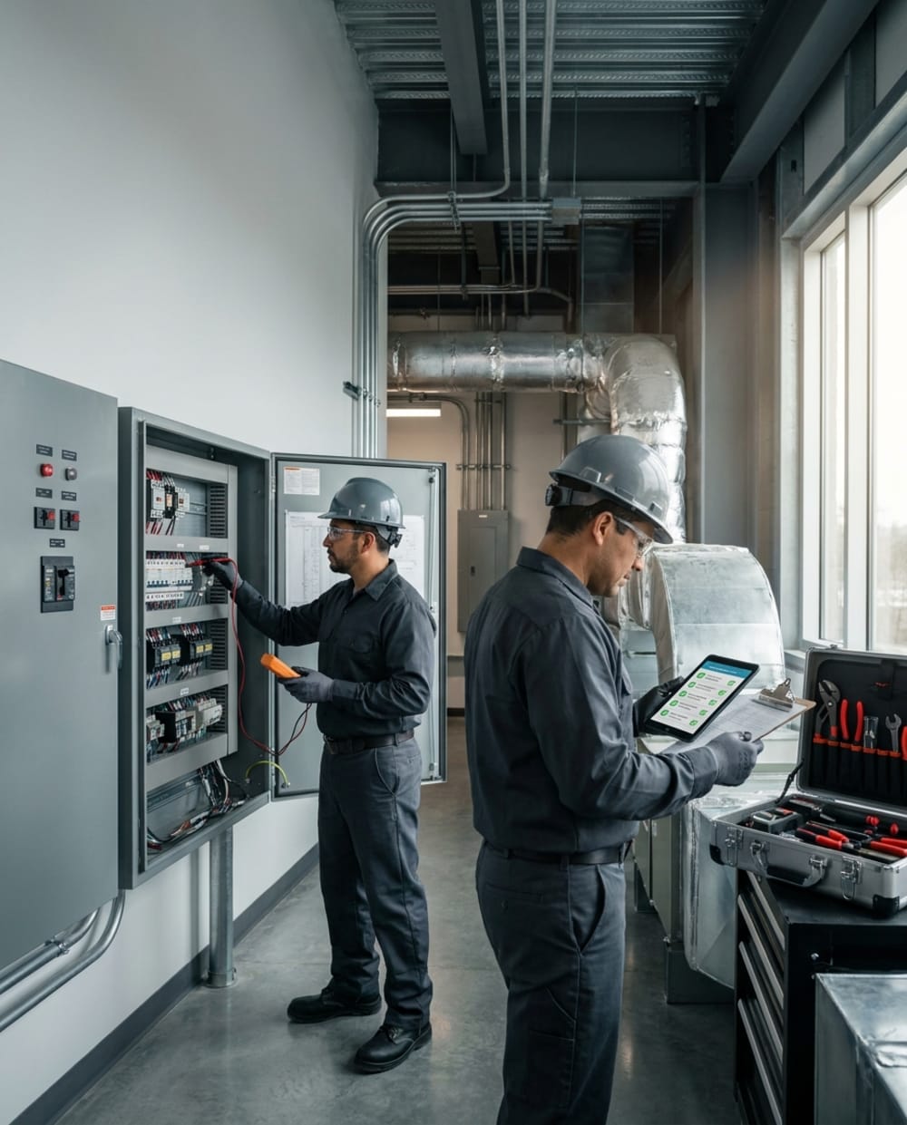 Técnicos de TREPPCO realizando mantenimiento preventivo en instalaciones empresariales