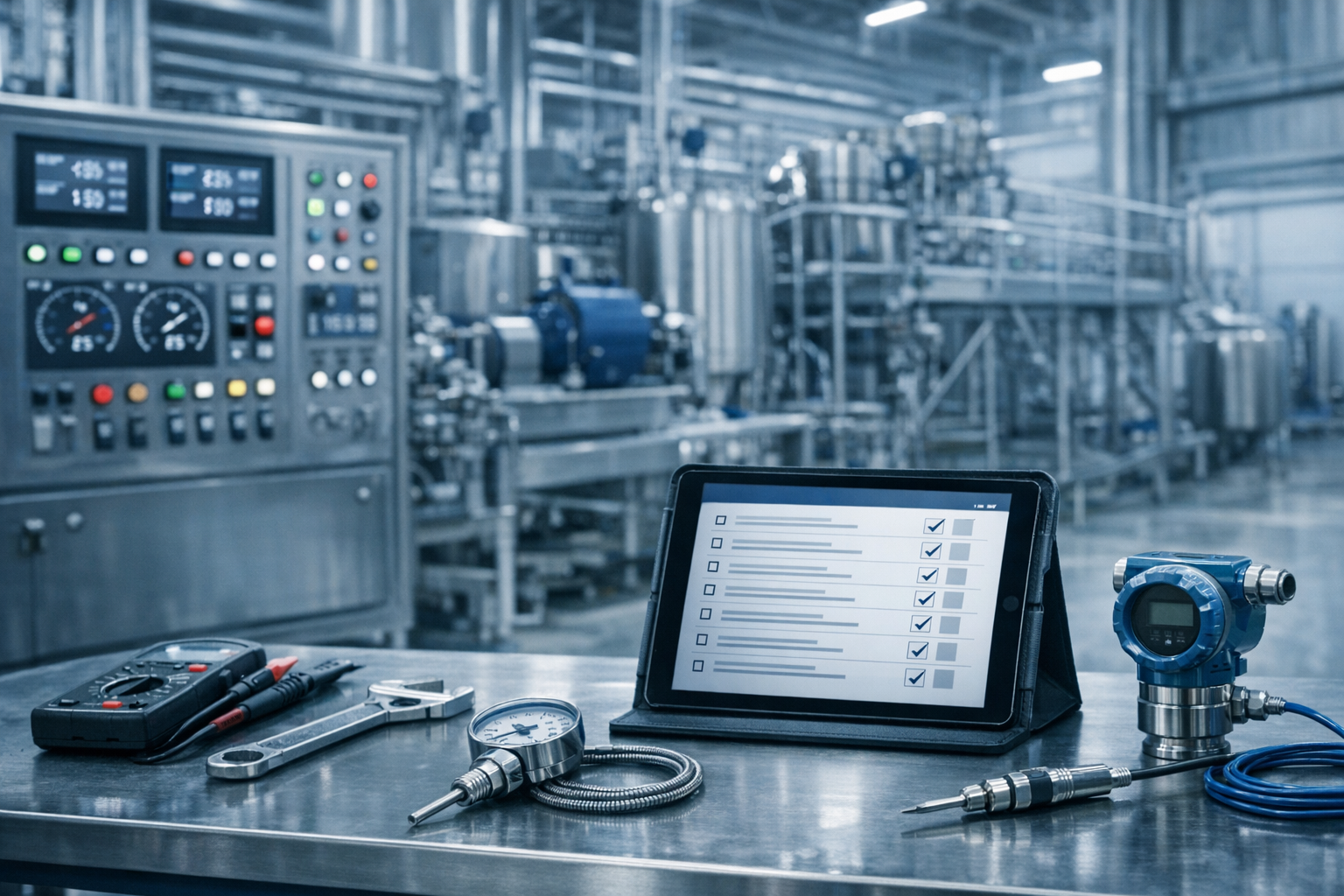 Planta industrial organizada con tablero de control para mantenimiento preventivo en empresas chilenas