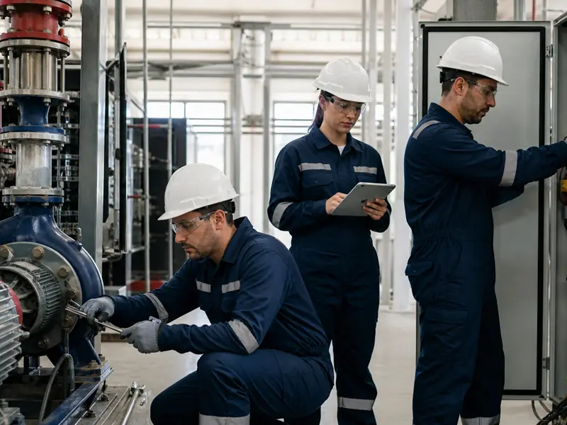 Equipo coordinado durante un mantenimiento industrial