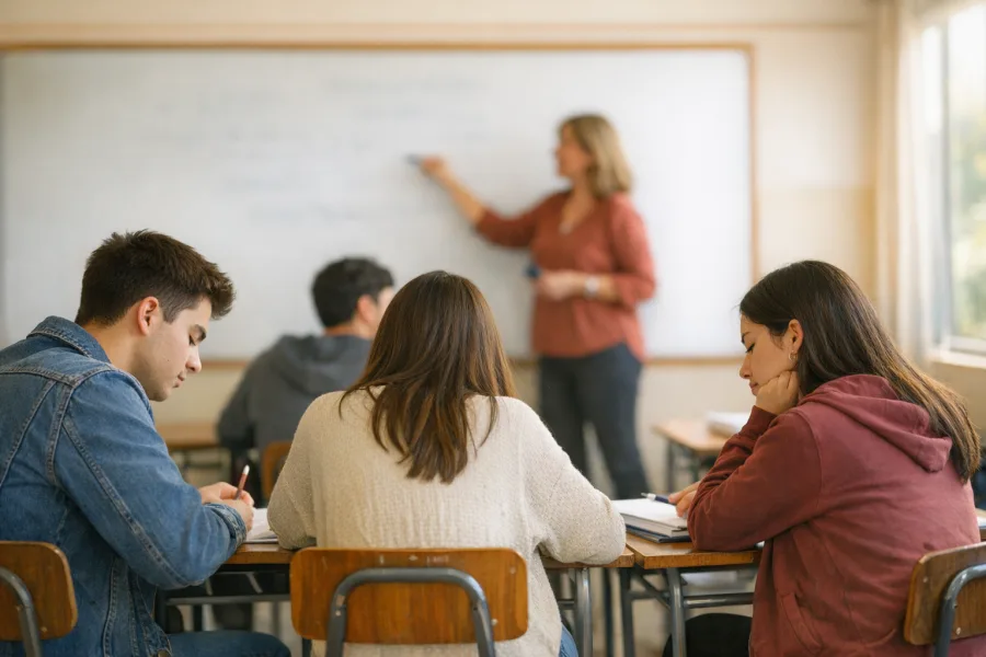 Estudiantes preparando la PAES en sala de clases para el programa Advanced