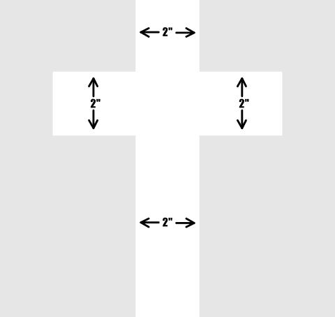 a drawing of a cross with recommended dimensions