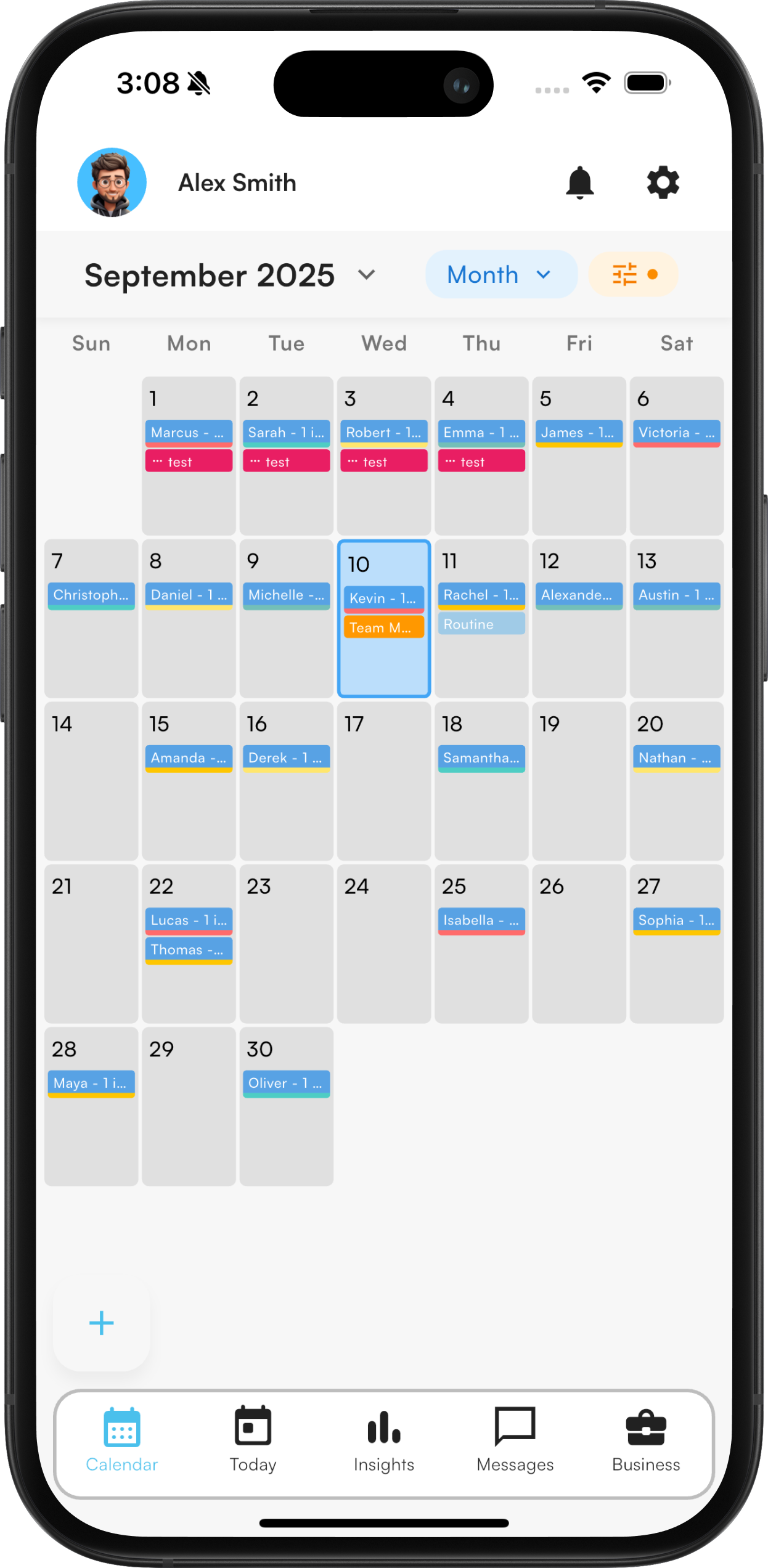 Calendar view showing scheduled appointments
