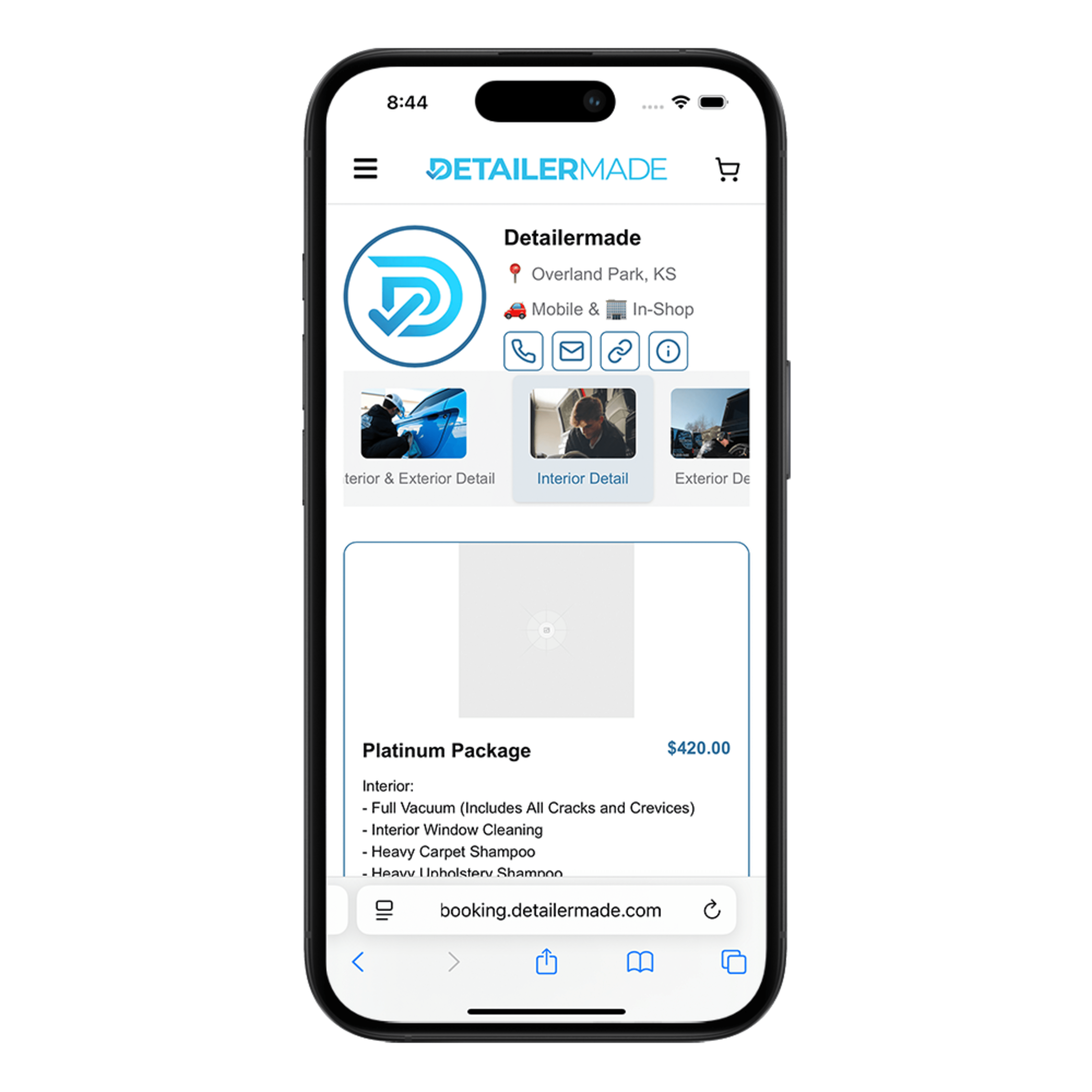 View of a business's online booking page