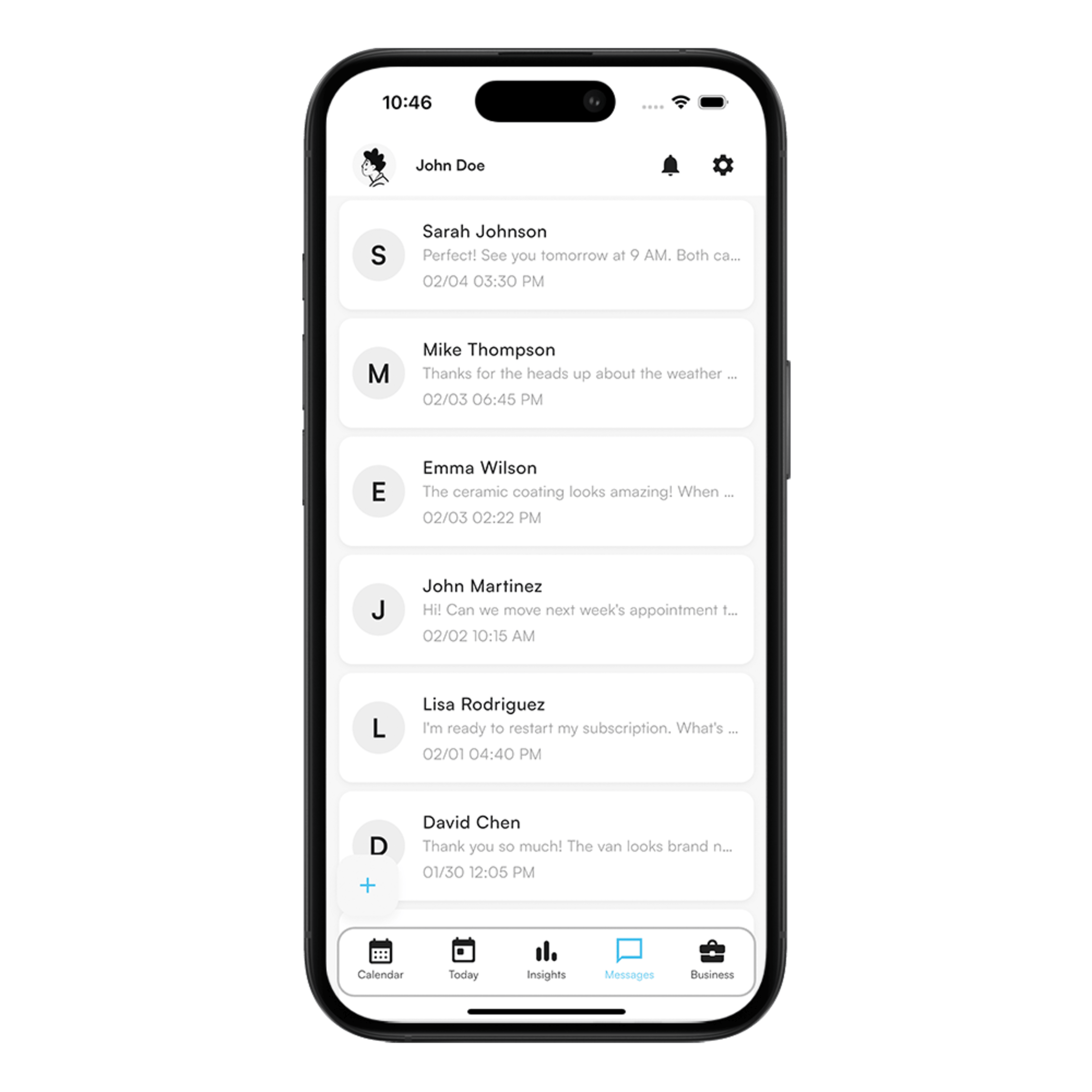 View of client messages