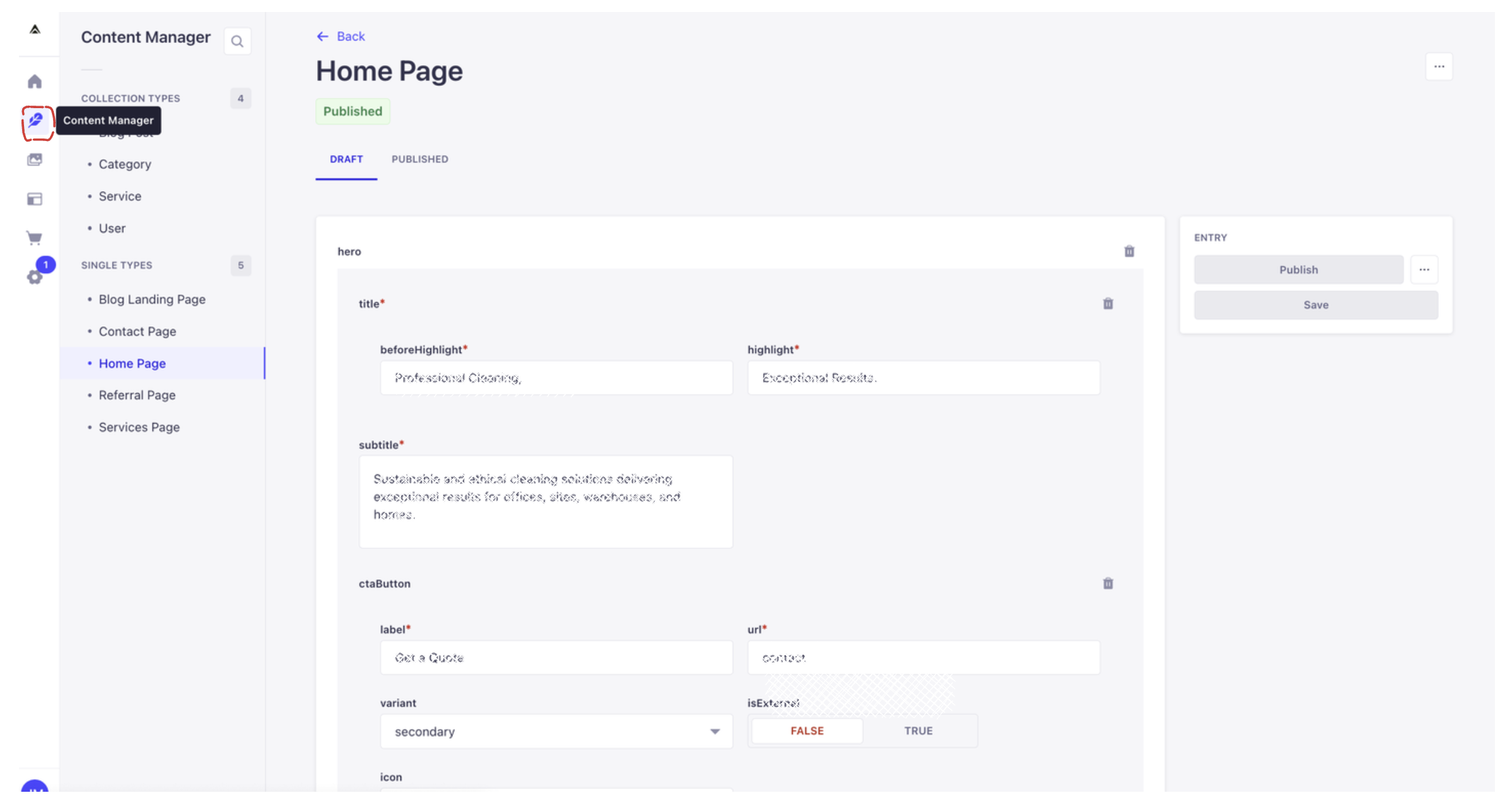 Strapi Content Manager Interface
