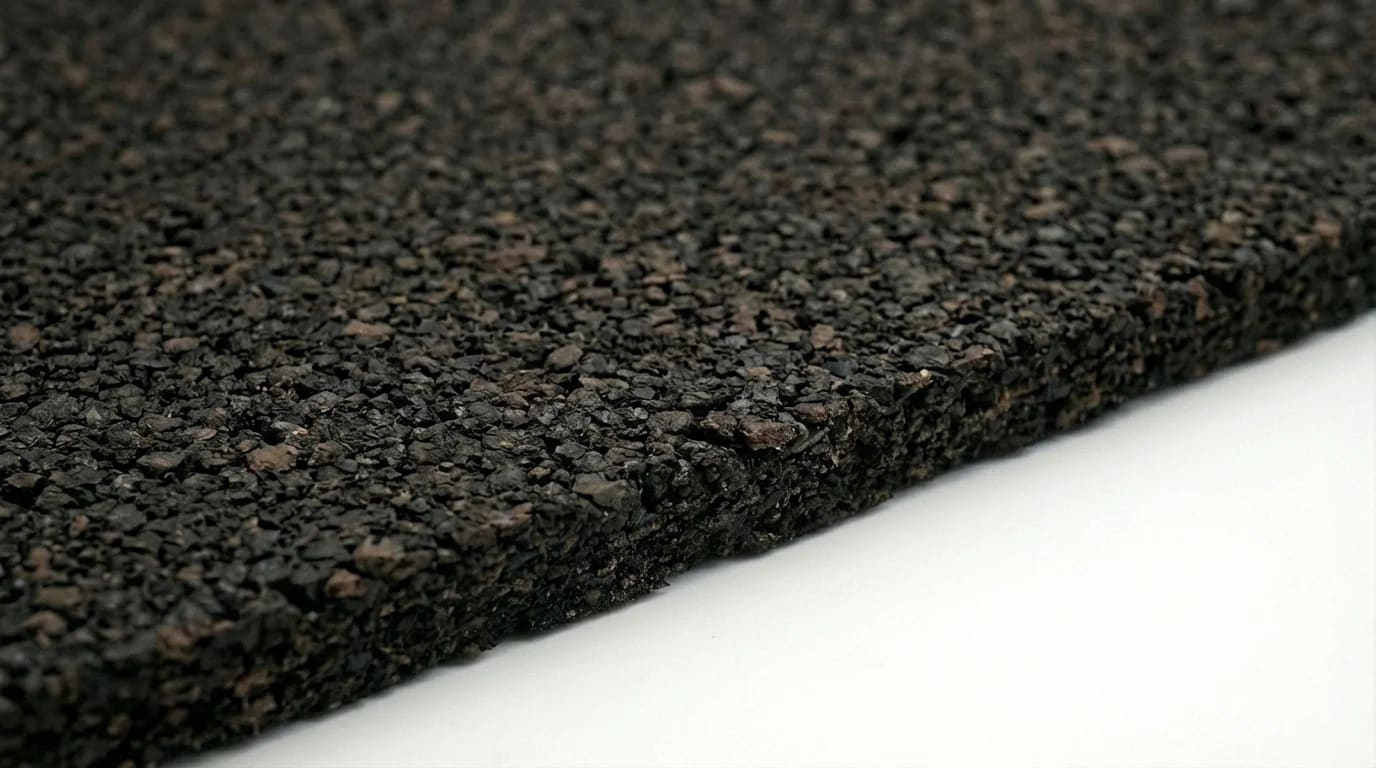 Gummigranulat Trittschalldämmung - Recycling-Hochleistungsdämmung aus Altreifen Gummigranulat-Trittschalldämmung Nahaufnahme: Schwarze Recycling-Dämmplatte aus Altreifengranulat mit sichtbarer Körnung für maximalen Schallschutz