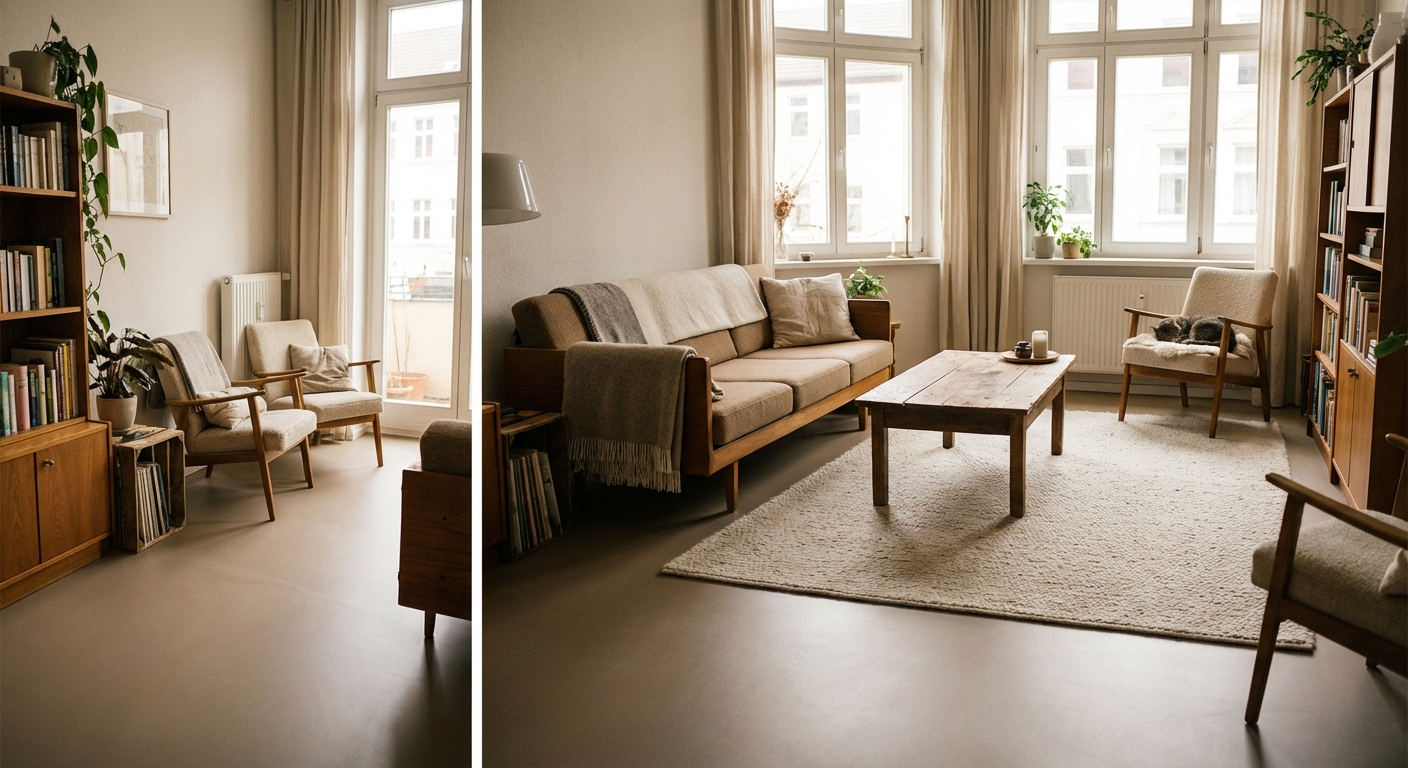 Gemütliches Wohnzimmer mit Bodenbeschichtung