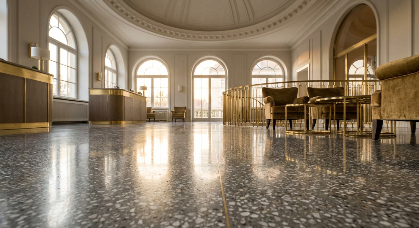Eleganter Terrazzoboden in repräsentativer Lobby