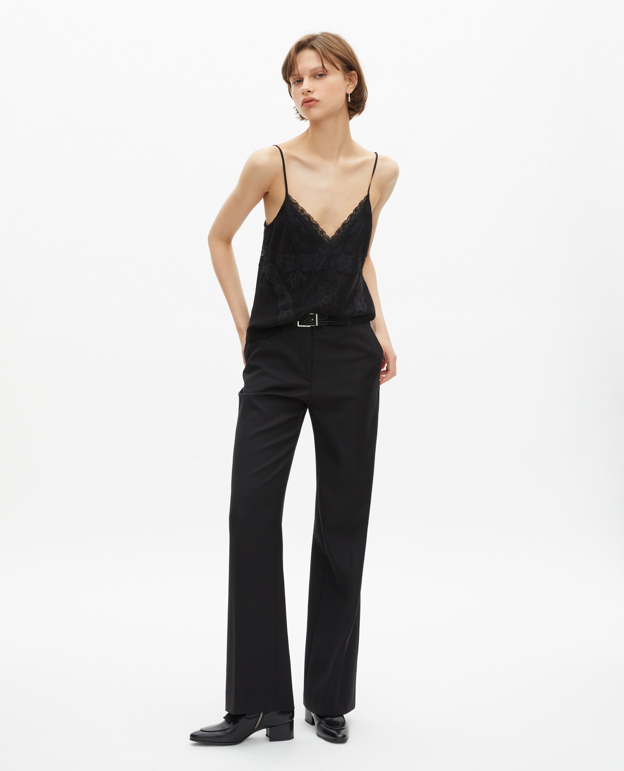 BLACK STRAIGHT-CUT WOOL TAILORED TROUSERS