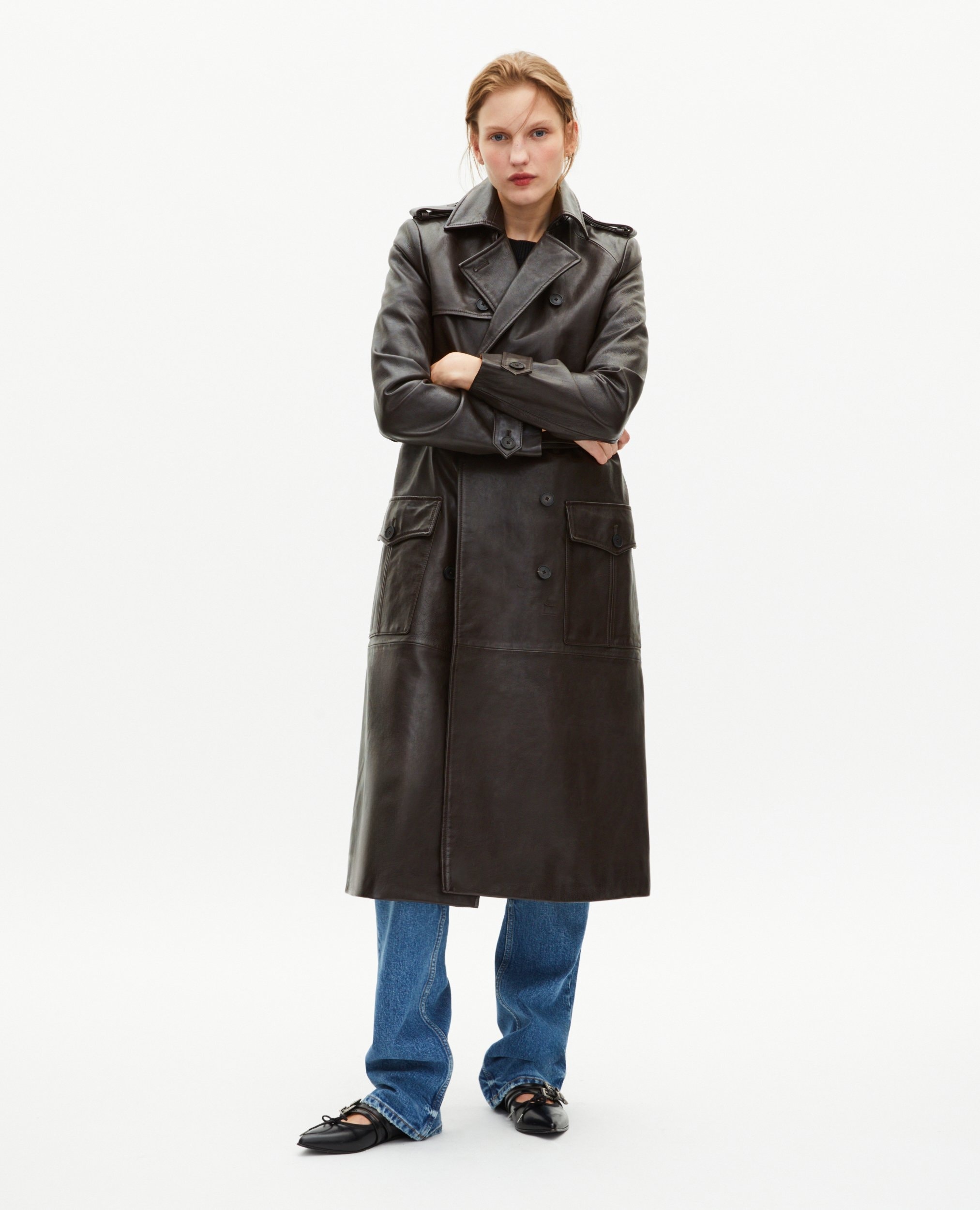 LONG BLACK LEATHER TRENCH COAT