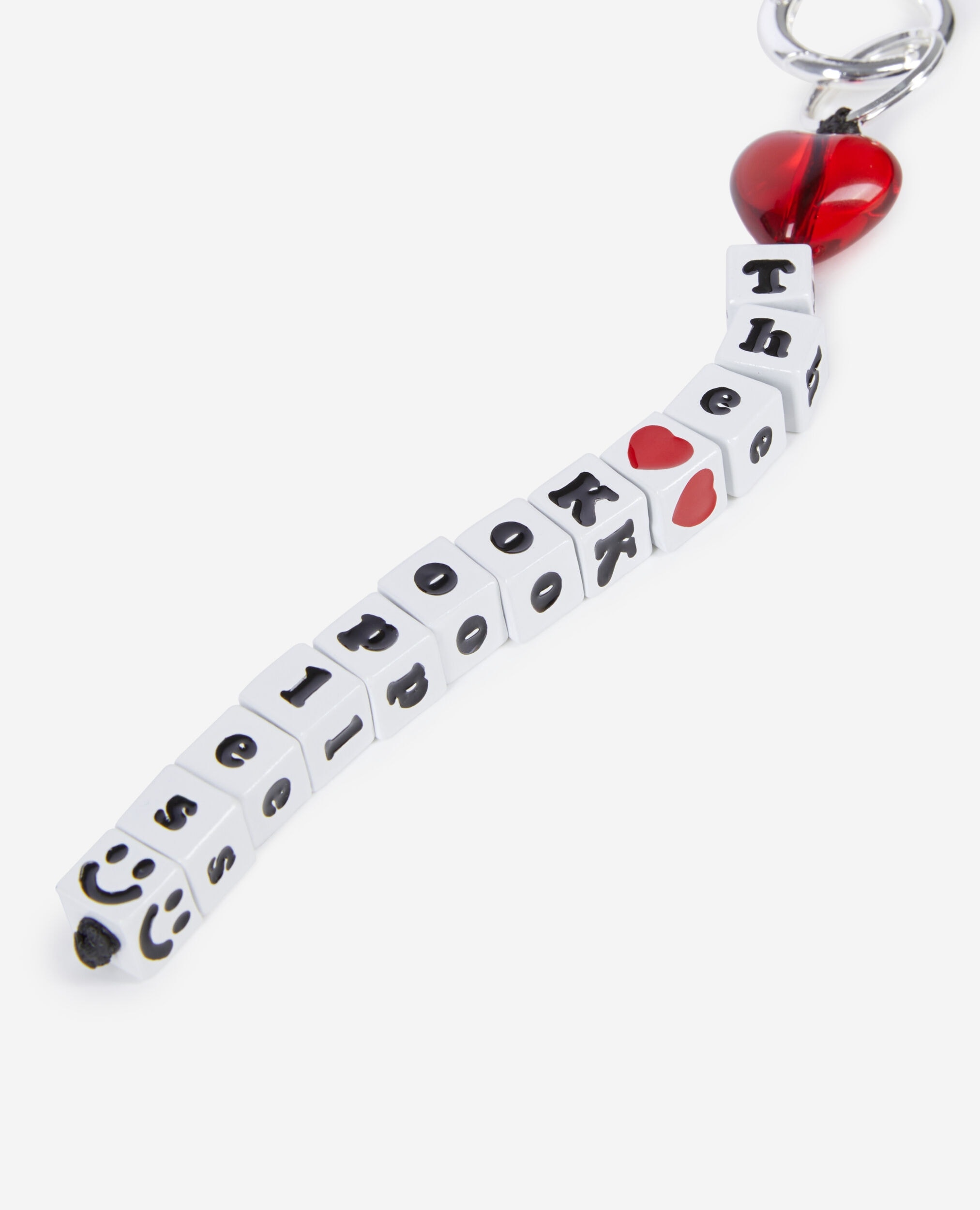 WHITE AND RED BEADED BAG CHARM