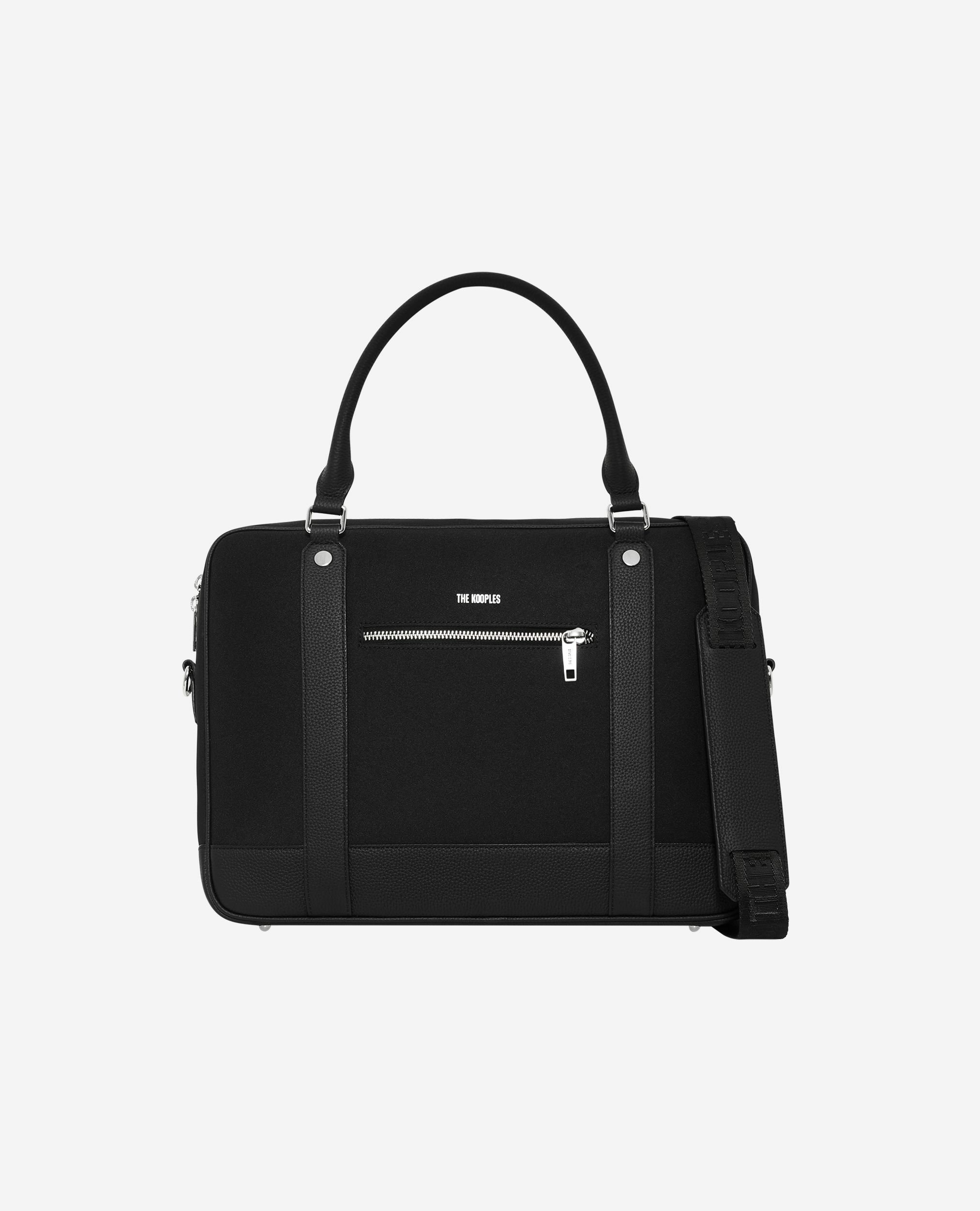 BLACK CANVAS AND GRAINED LEATHER BRIEFCASE