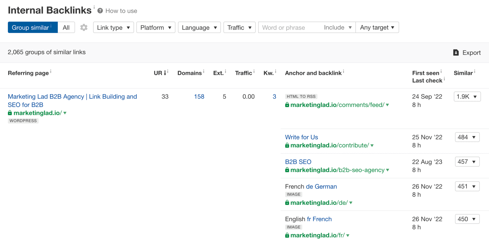 Internal backlinks