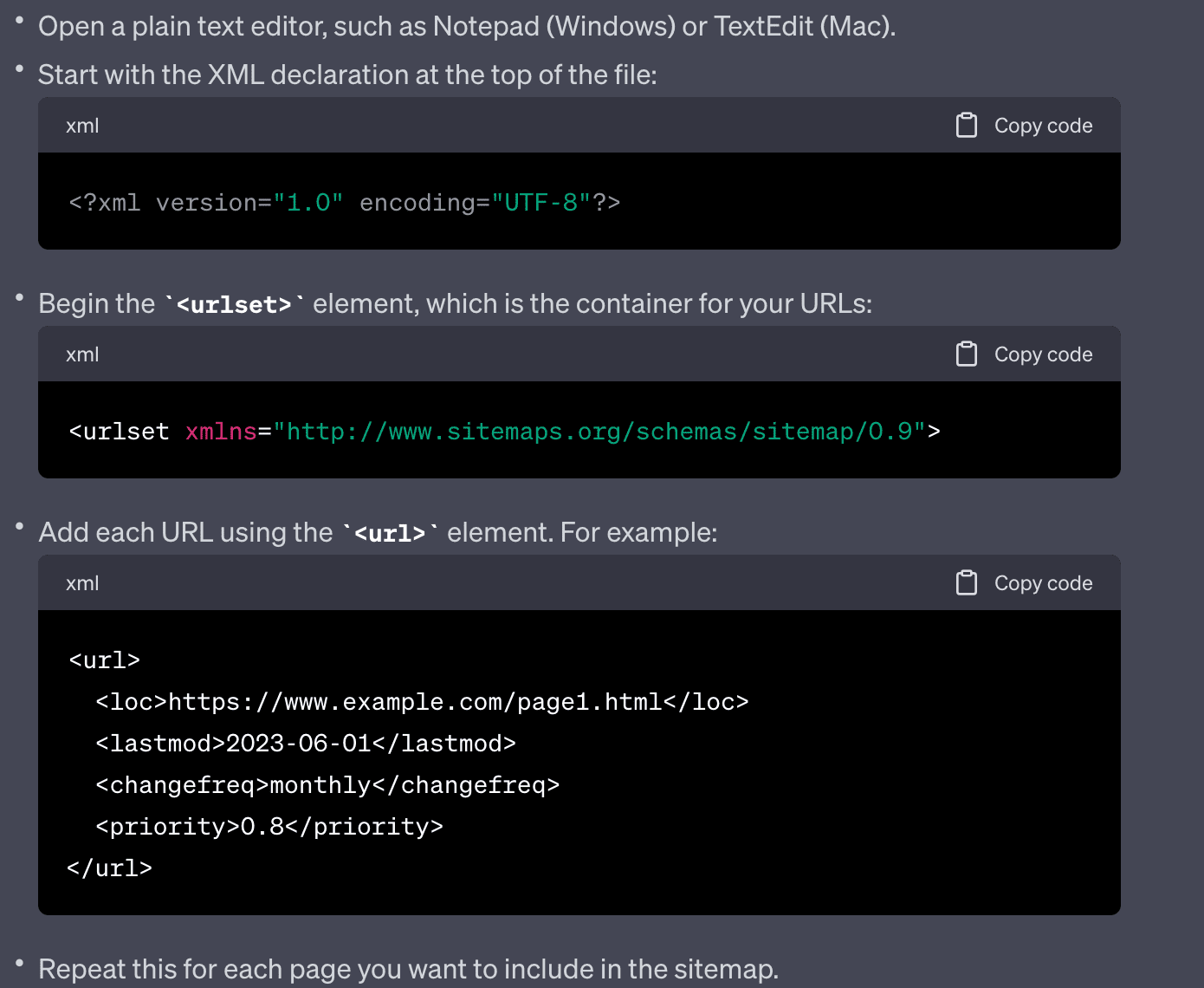 steps to create XML sitemap file