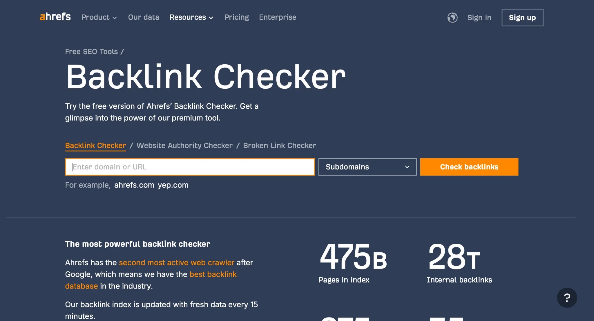 Ahrefs Free Backlink Checker