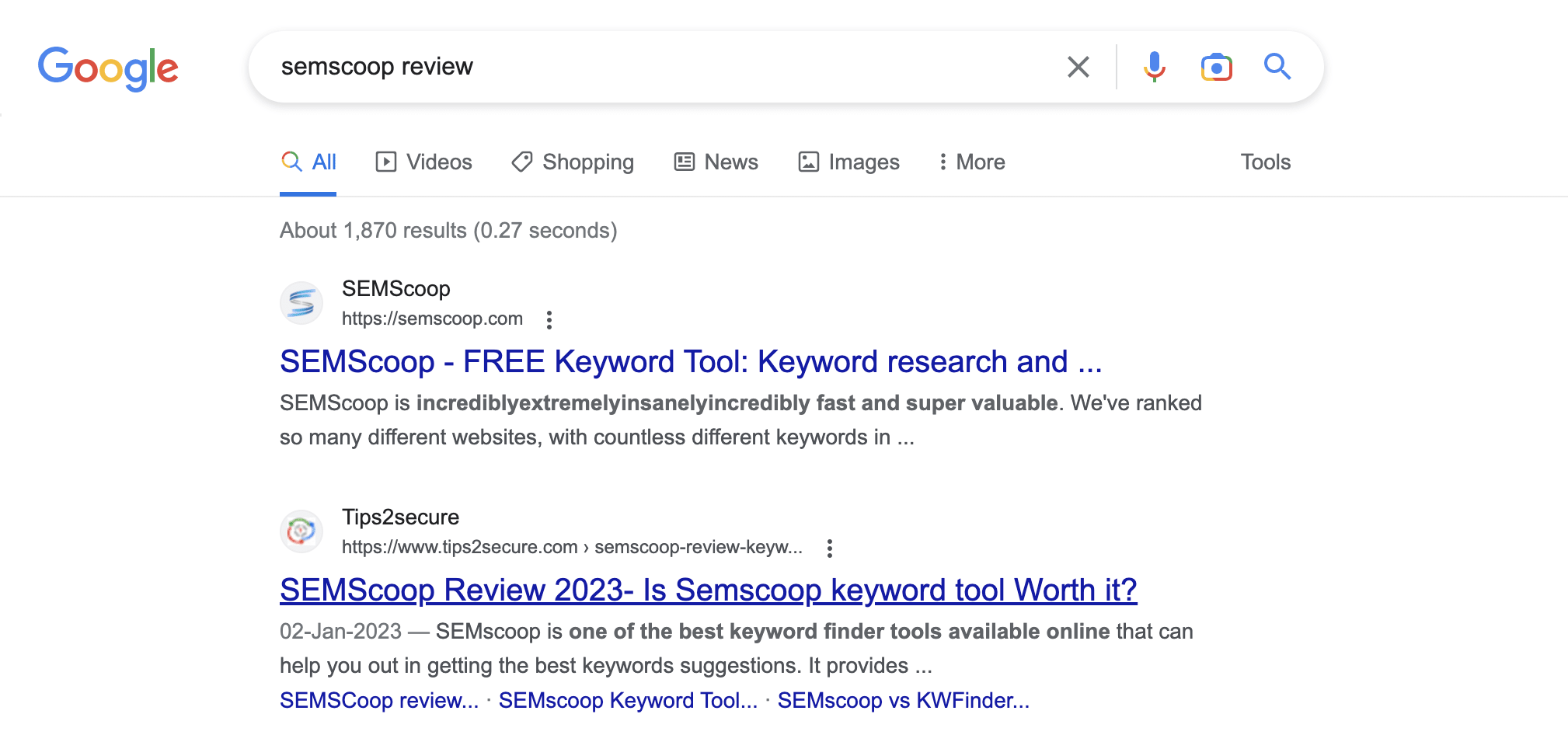 Google result on 1st page