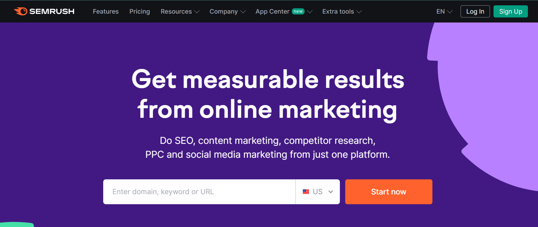 semrush homepage